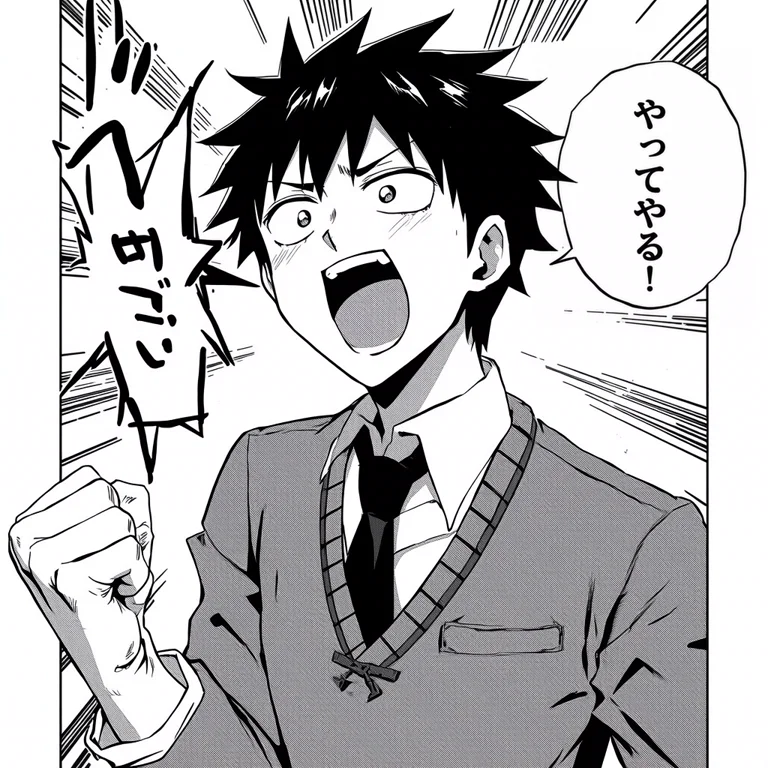 吹き出しの文字を「やってやる！」に直したマンガ画像