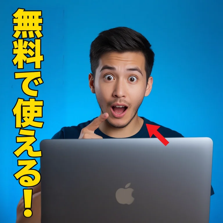 左の文字を「無料で使える！」に直したサムネイル風の画像