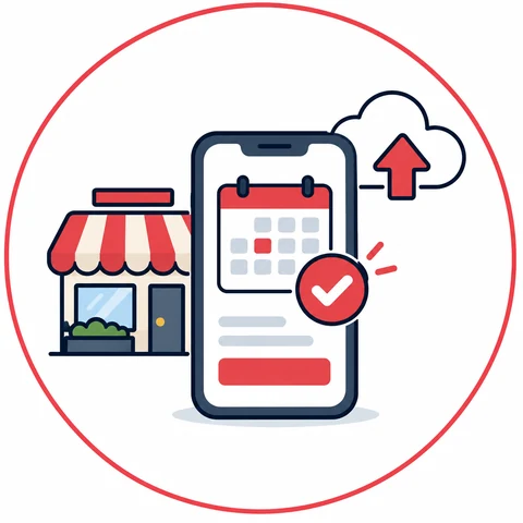 利用できるサービスのイメージ。予約完了の画面が表示されたスマートフォンと、公開を表す雲